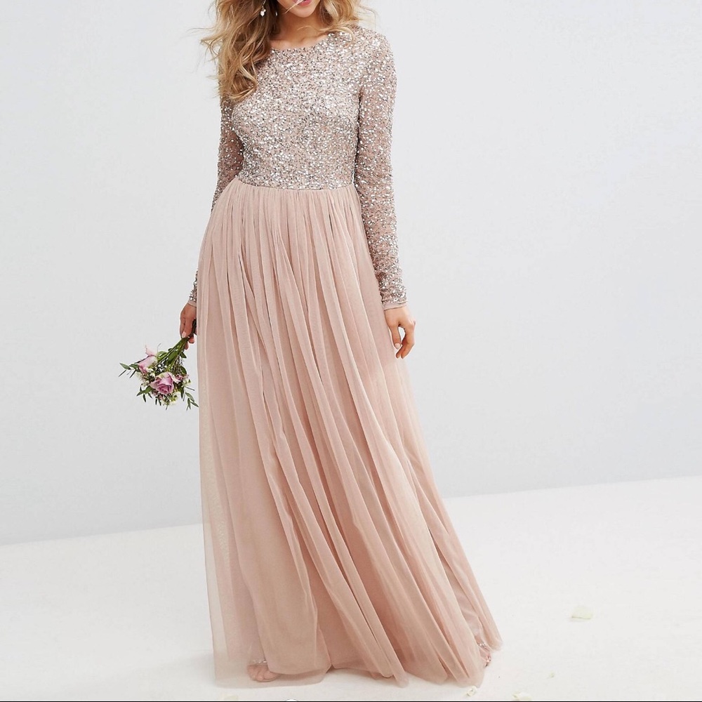 Long Sleeve Sequin & Tulle Dress